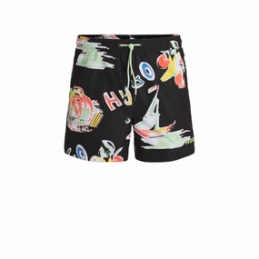 Fully lined swim shorts with seasonal print mens full coverage swimwear, stylish mens swim trunks