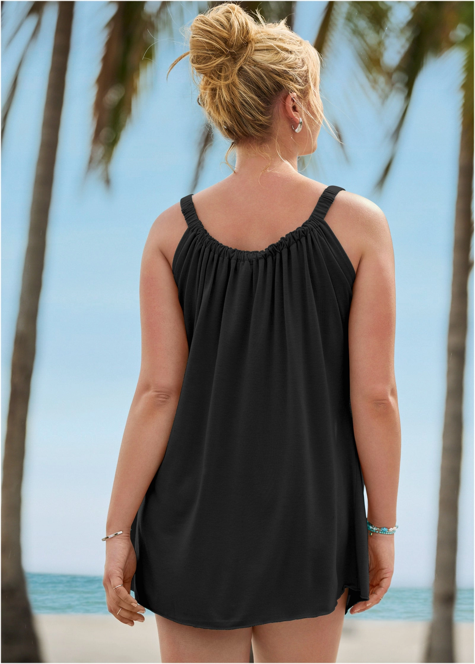 Gathered Neckline Dress - Black