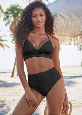 Gathered Triangle Top - Black Beauty womens sun protection swimwear, trendy swimwear collection