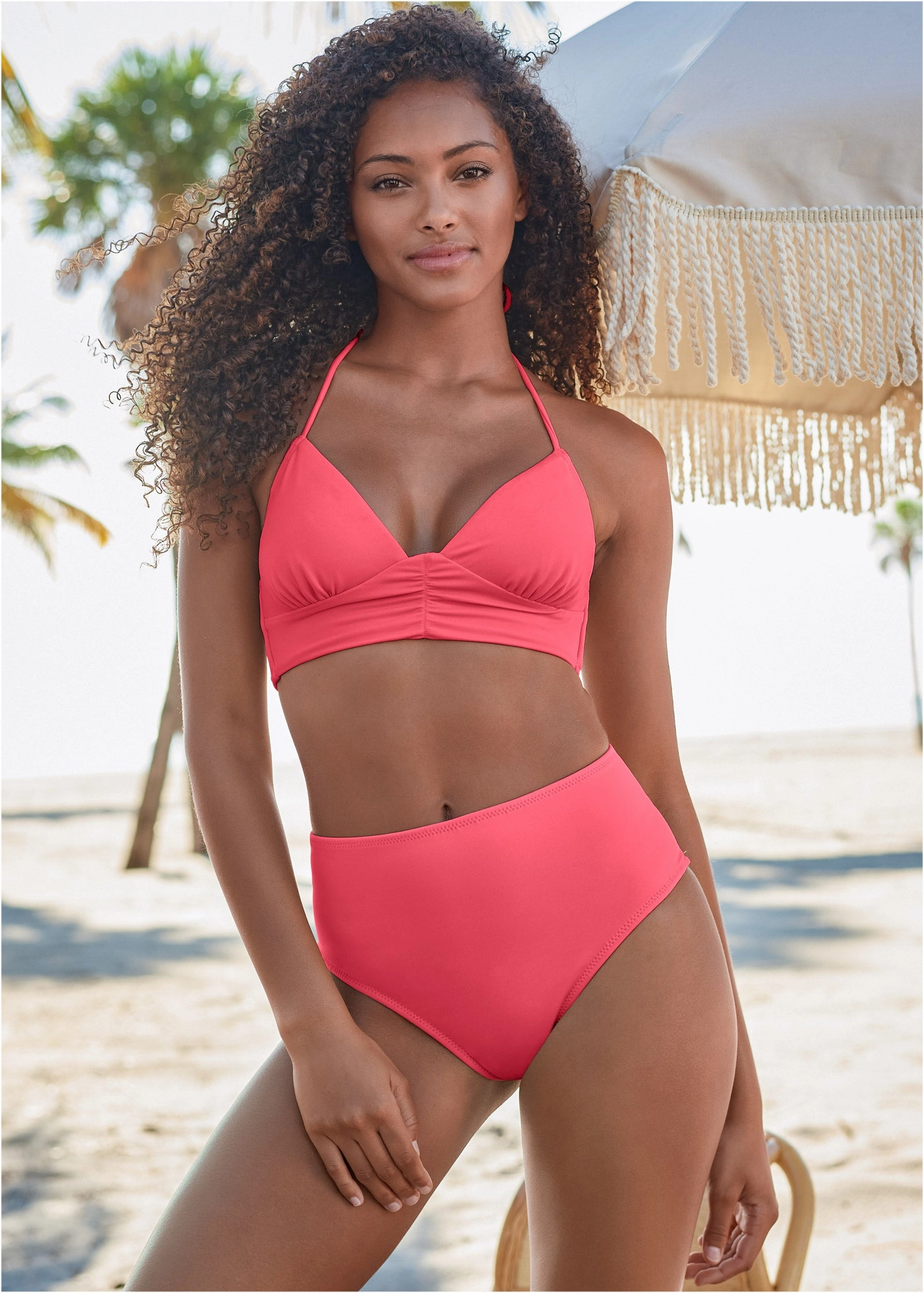 Gathered Triangle Top - Sunset Pink womens sun protection swimwear, trendy swimwear collection
