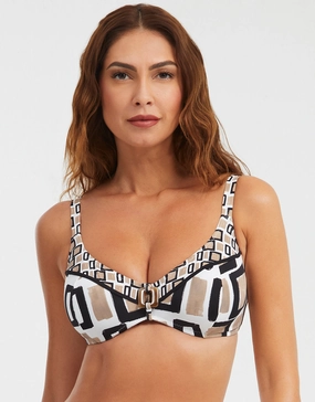 Geo Underwired Bikini Top - Black White and Gold full coverage swim tops, cute bikini tops