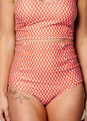Geometric | Extended High-Waisted Bottoms elastic waistband swim bottoms, mix-and-match bikini bottoms