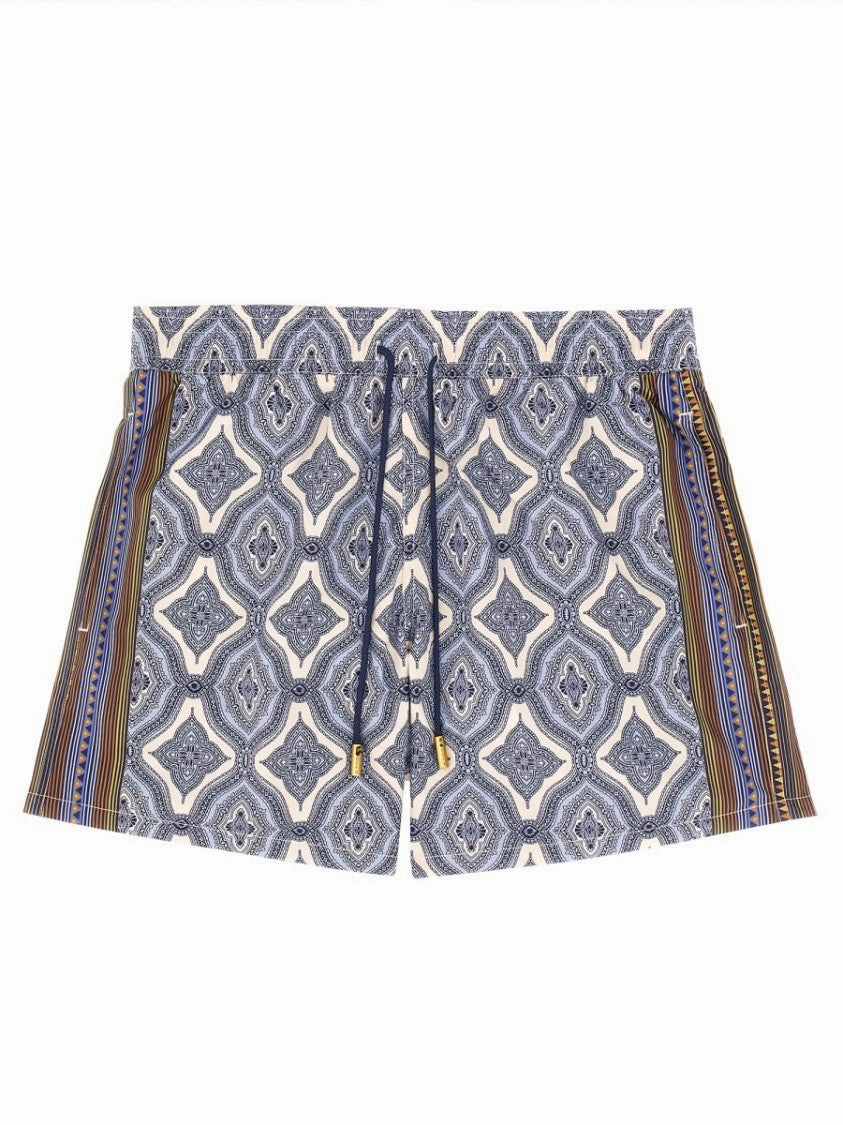 Geometric Pattern Boxer Swimsuit summer mens swimwear, mens athletic swimwear