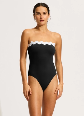 Gia Ric Rac Bandeau One Piece  - Black modern womens swimwear, one piece swimsuits women