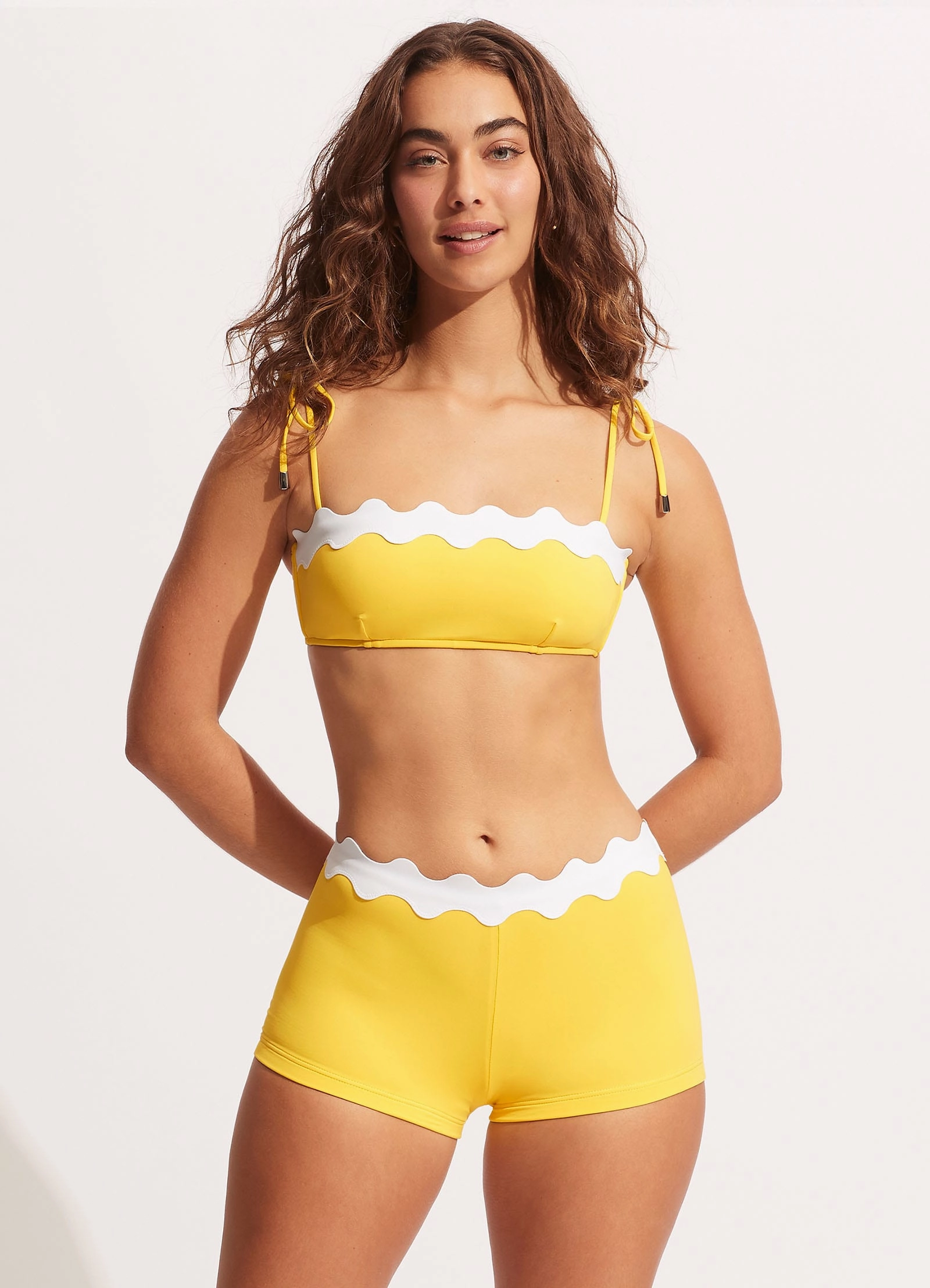 Gia Ric Rac Boyleg Bikini Bottom - Citron modern womens swimwear, one piece swimsuits women