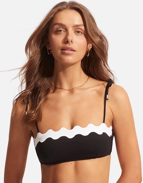 Gia Ric Rac Bustier Bandeau Bikini Top - Black full coverage swim tops, cute bikini tops