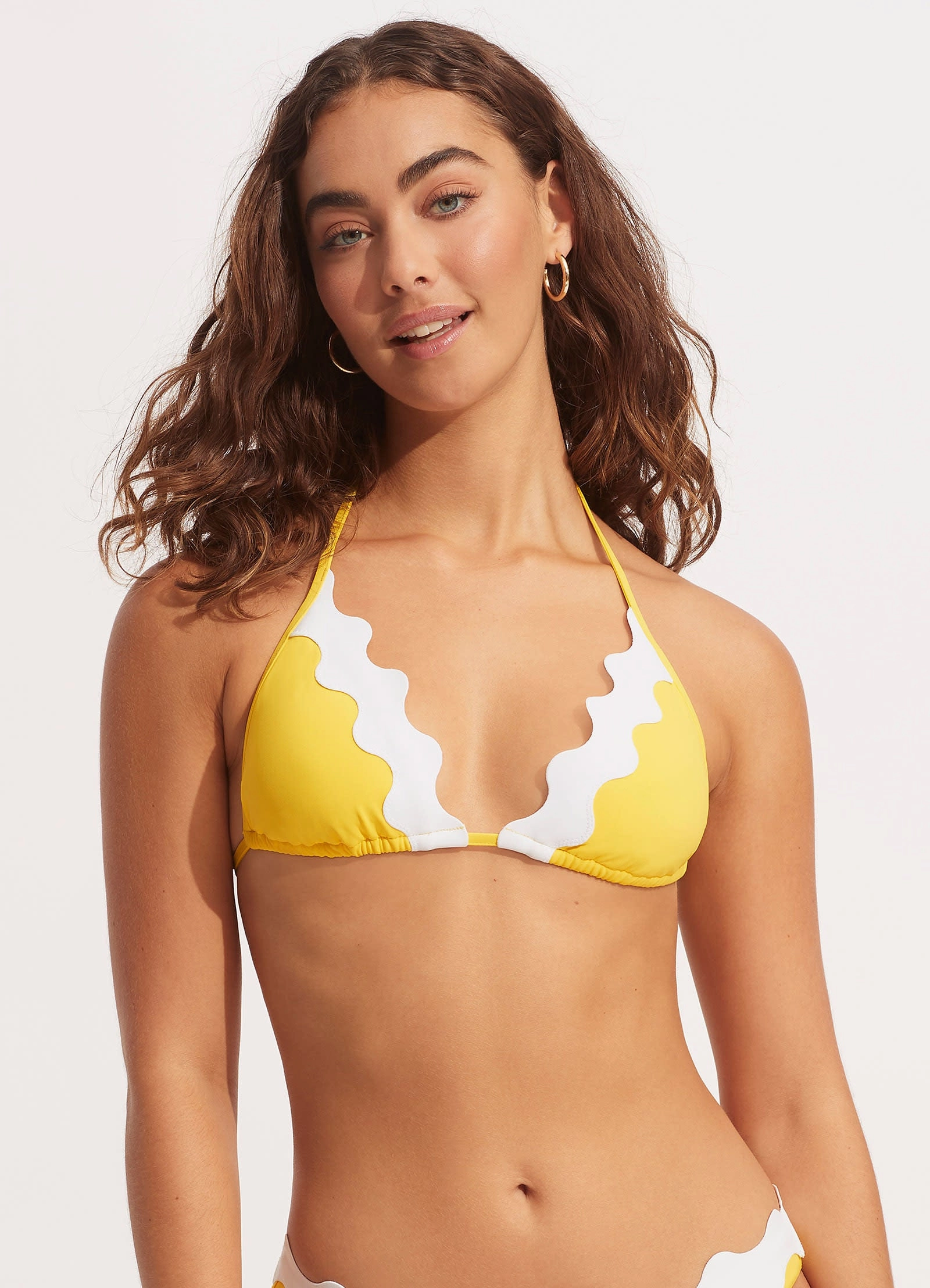 Gia Ric Rac Longline Slide Triangle Bikini Top - Citron
