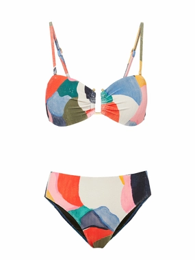 Gina Top   Classic Midrise Bottom in Carta Colorblock bikini bottom with tie sides, swim top for sunbathing