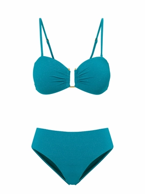 Gina Top   Classic Midrise Bottom in Jungle Green Metallic bikini bottom with tie sides, swim top for sunbathing