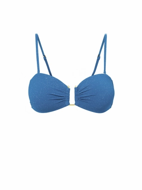 Gina Top In Steel Blue Metallic Pique high waist swimwear women, swimsuit for women beachwear