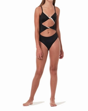 Girl's Cutout One Piece Swimsuit In Black stylish teen girl swimsuits, teen girls swimwear sets