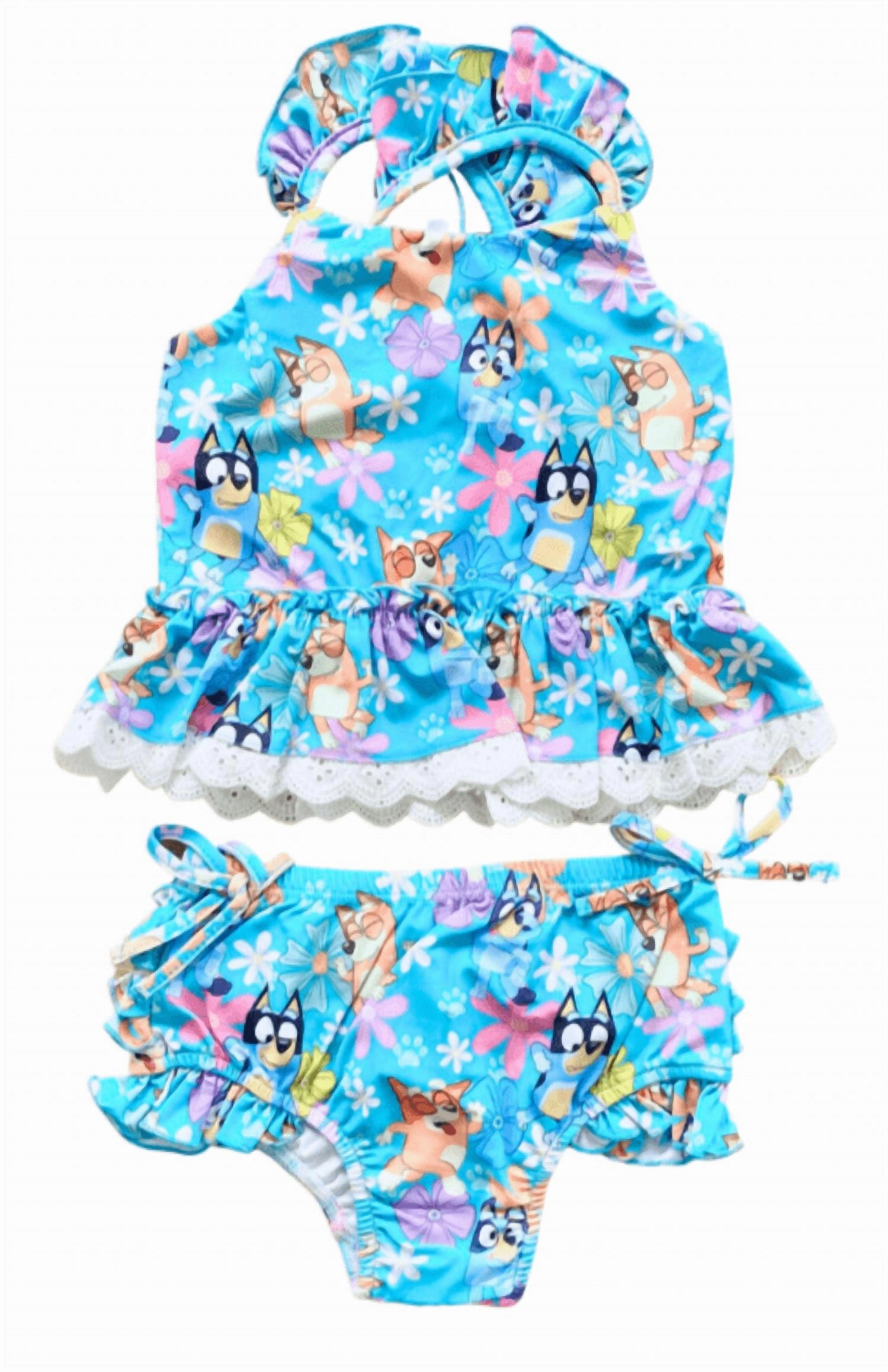 Girl's Happy Hounds Tankini Swim Set In Blue