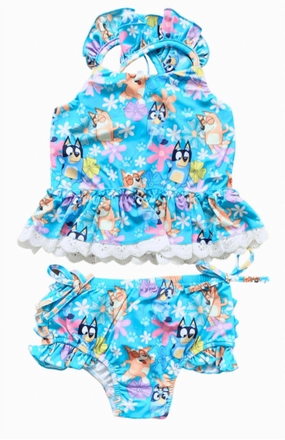 Girl's Happy Hounds Tankini Swim Set In Blue stylish teen girl swimsuits, teen girls swimwear sets