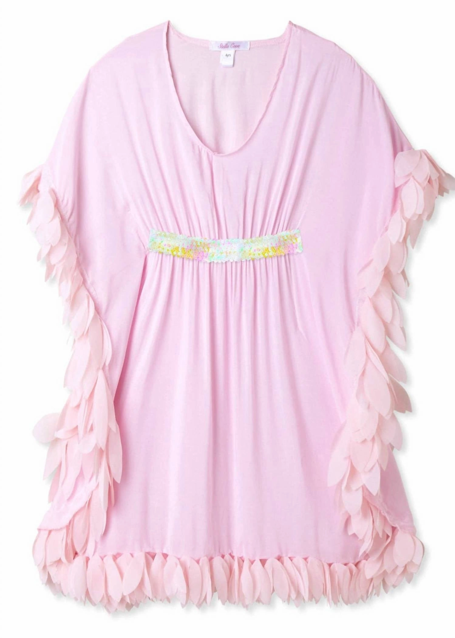 Girl's Petal Poncho With Sequin Belt In Pink
