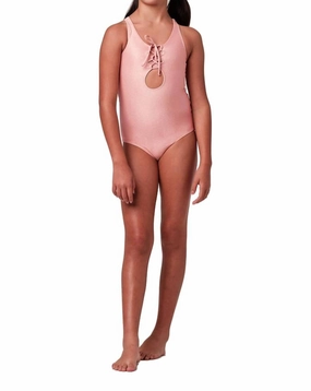 Girl's Sleek Glitter One Piece Swimsuit In Rose stylish teen girl swimsuits, teen girls swimwear sets