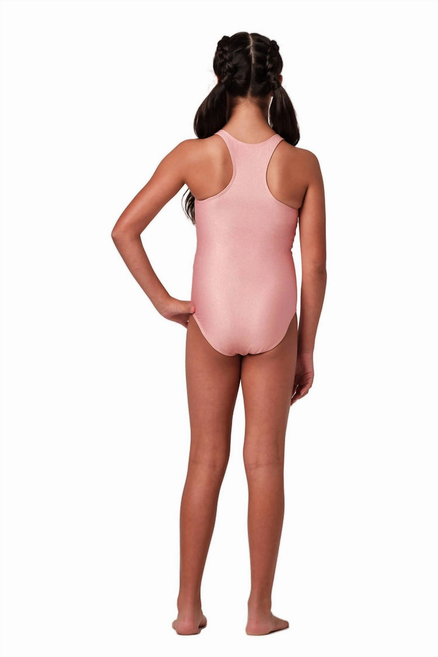 Girl's Sleek Glitter One Piece Swimsuit In Rose