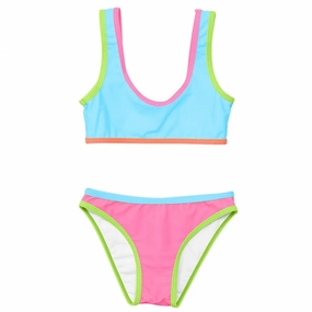 Girls' Candy Colorblock Crop Bikini In Aqua stylish teen girl swimsuits, teen girls swimwear sets