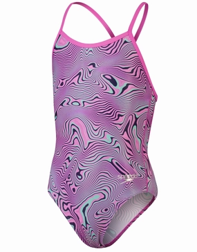 Girls Allover Digital V Back Swimsuit- Pink/Green girls swimwear one piece, girls rash guard swim set