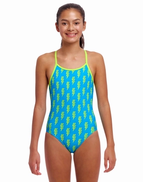Girls Bolted Diamond Back Swimsuit - Blue girls swimwear one piece, girls rash guard swim set