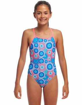 Girls Bundjalung Blue Diamond Back Swimsuit -Blue/Pink girls swimwear one piece, girls rash guard swim set