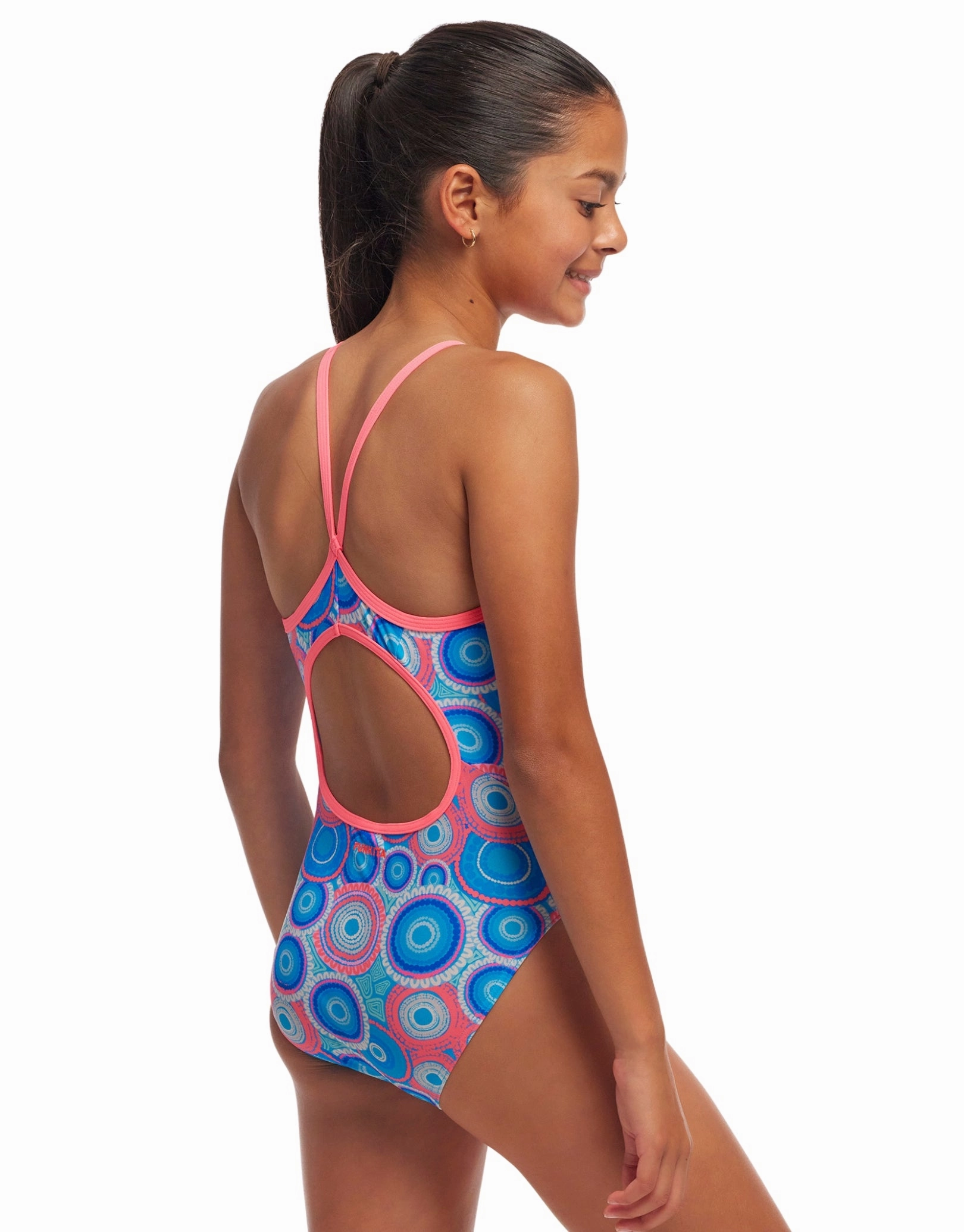 Girls Bundjalung Blue Diamond Back Swimsuit -Blue/Pink