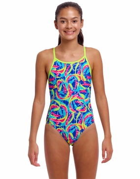 Girls Choppy Waters Diamond Back Swimsuit - Multi girls swimwear one piece, girls rash guard swim set