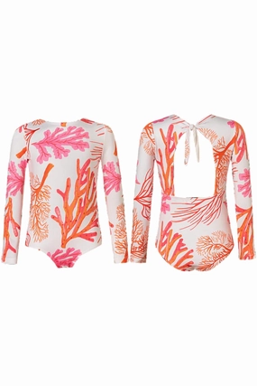 Girls Coral Long Sleeve Swimsuit In Corales Arena stylish teen girl swimsuits, teen girls swimwear sets
