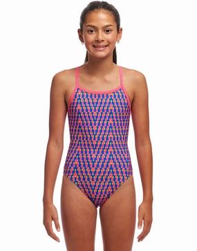 Girls Daily Steps Single Strap Swimsuit - Pink/Blue girls swimwear one piece, girls rash guard swim set