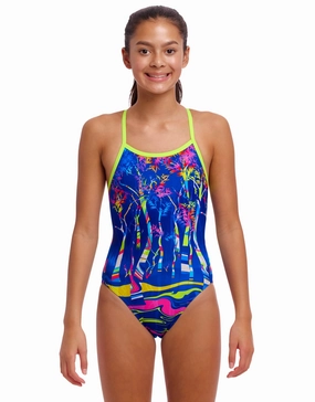 Girls Dammed Single Strap Swimsuit - Blue girls swimwear one piece, girls rash guard swim set