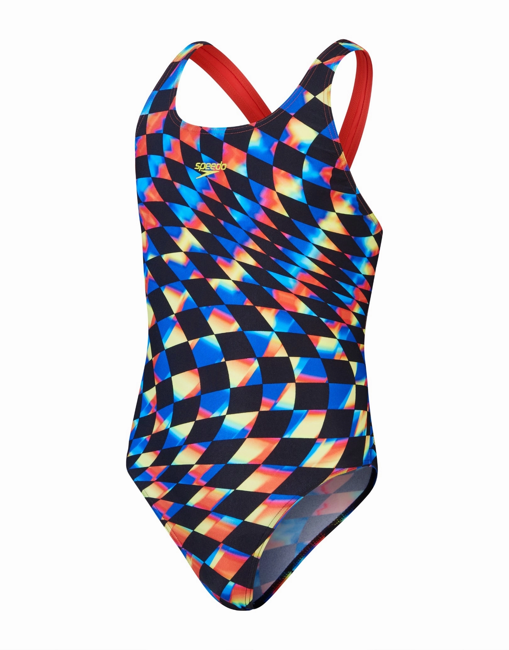 Girls Digital Allover Leaderback Swimsuit - Black/Red girls swimwear one piece, girls rash guard swim set