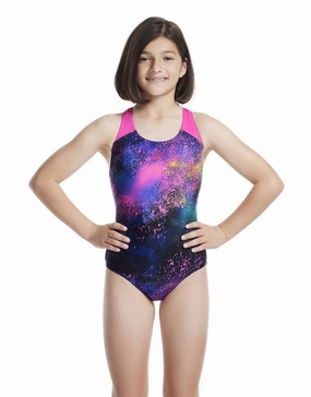 Girls Digital Allover Splashback Swimsuit - Black/Pink girls swimwear one piece, girls rash guard swim set