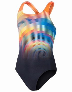 Girls Digital Placement Powerback Swimsuit - Black/Red girls swimwear one piece, girls rash guard swim set