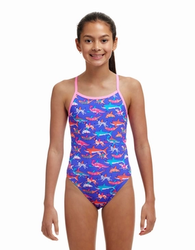 Girls Doggie Paddle Single Strap Swimsuit - Purple/Multi girls swimwear one piece, girls rash guard swim set