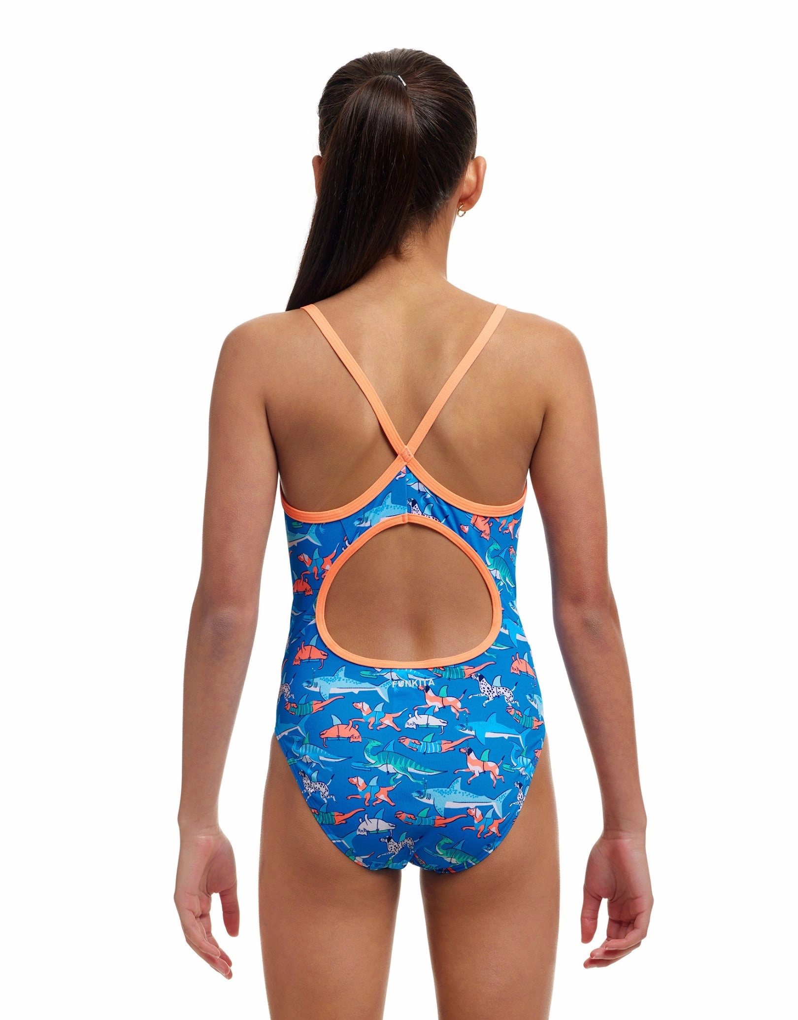 Girls Fin Swimming Diamond Back Swimsuit - Blue/Orange