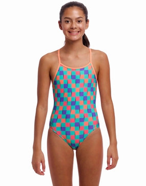Girls Flip Flop Diamond Back Swimsuit - Multi girls swimwear one piece, girls rash guard swim set