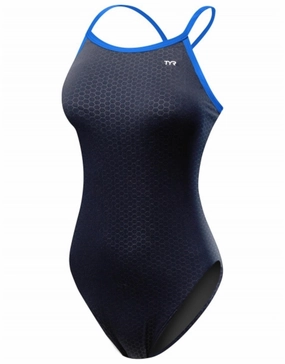 Girls HEXA Durafast Elite Diamondfit Swimsuit - Black/Blue girls swimwear one piece, girls rash guard swim set