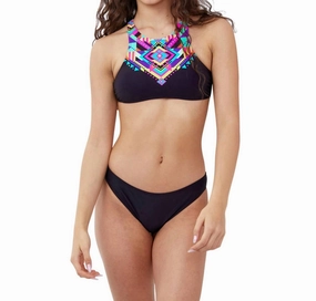 Girls High Neck Bikini Top With Matching Bikini Bottom In Tribal cute swimsuits for teen girls, modest teen swimwear