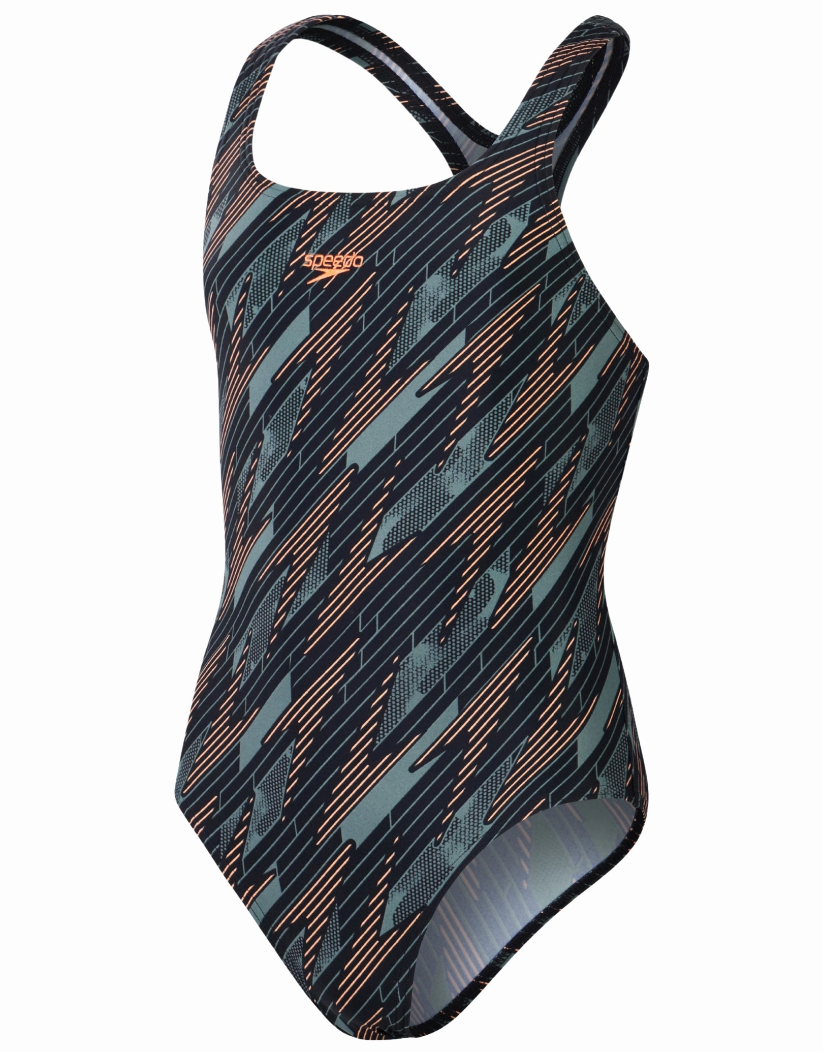 Girls Hyperboom Allover Medalist Swimsuit - Black/Green girls swimwear one piece, girls rash guard swim set