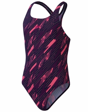 Girls Hyperboom Allover Medalist Swimsuit - Navy/Pink girls swimwear one piece, girls rash guard swim set