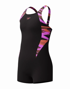 Girls Hyperboom Splice Legsuit - Black/Purple girls swimwear one piece, girls rash guard swim set
