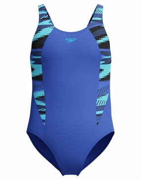 Girls Hyperboom Splice Muscleback Swimsuit - Blue girls swimwear one piece, girls rash guard swim set