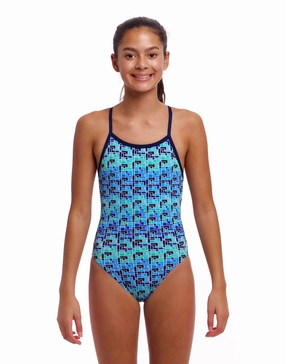 Girls Jack Stack Single Strap Swimsuit - Blue girls swimwear one piece, girls rash guard swim set