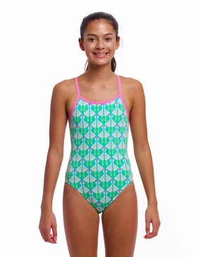 Girls Loose Goose Single Strap Swimsuit - Green girls swimwear one piece, girls rash guard swim set