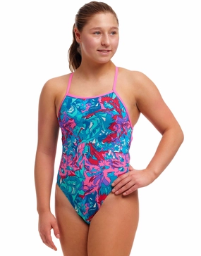 Girls Manga Mad Strapped In Swimsuit - Blue girls swimwear one piece, girls rash guard swim set