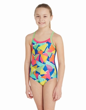 Girls Medley Rainbow Strikeback Swimsuit - Blue/Multi girls swimwear one piece, girls rash guard swim set
