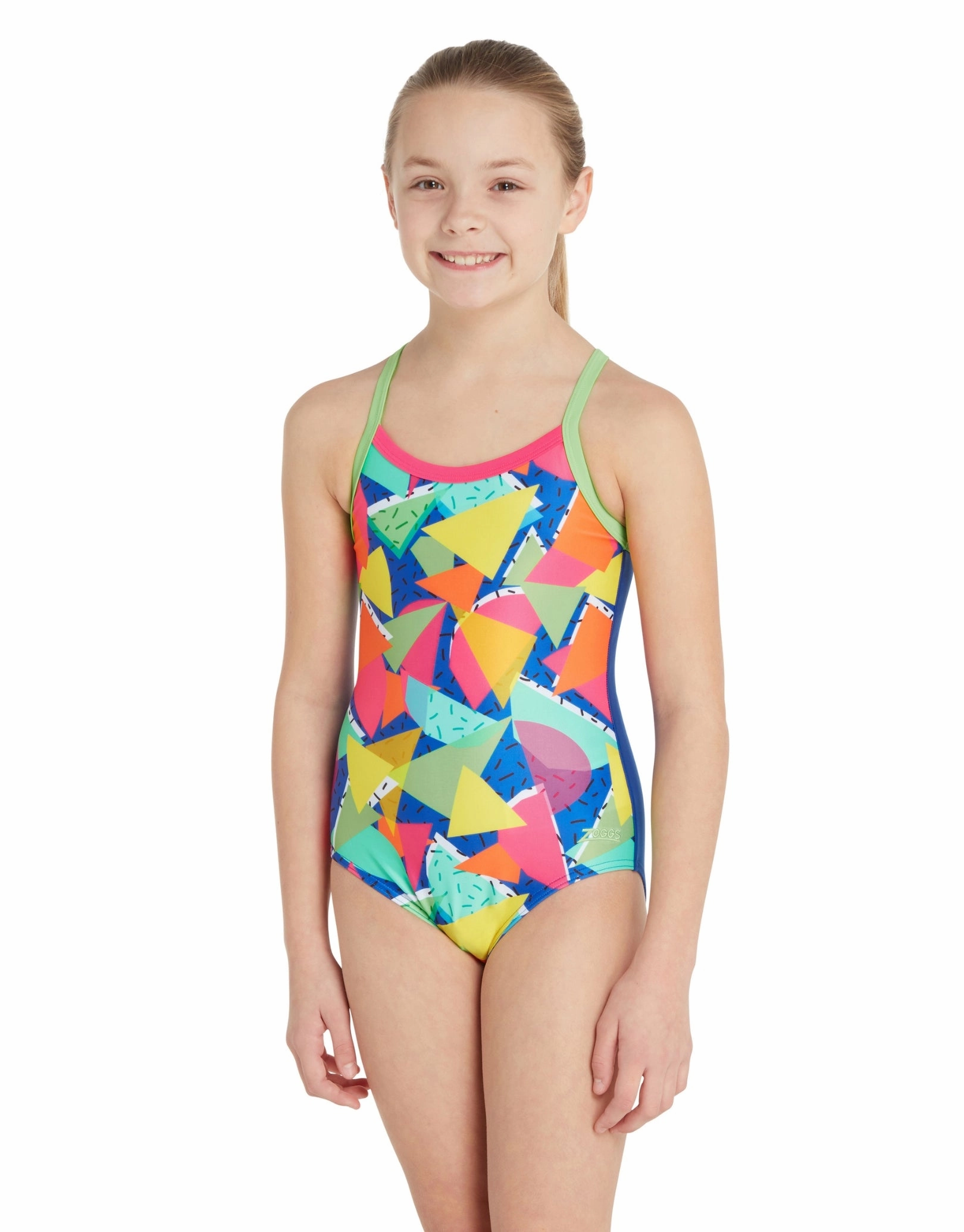 Girls Medley Rainbow Strikeback Swimsuit - Blue/Multi girls swimwear one piece, girls rash guard swim set
