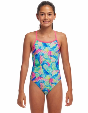 Girls Olive Oily Single Strap Swimsuit - Multi girls swimwear one piece, girls rash guard swim set