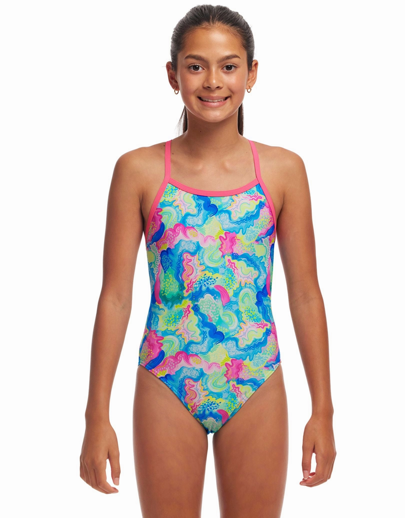 Girls Olive Oily Single Strap Swimsuit - Multi girls swimwear one piece, girls rash guard swim set