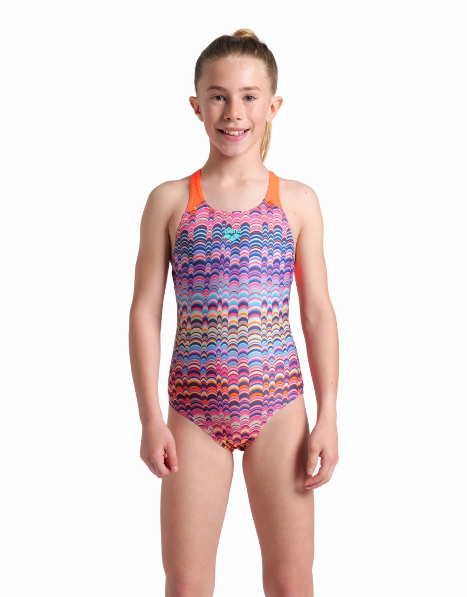 Girls Ondulation Pro Back Swimsuit - Violet/Coral girls swimwear one piece, girls rash guard swim set