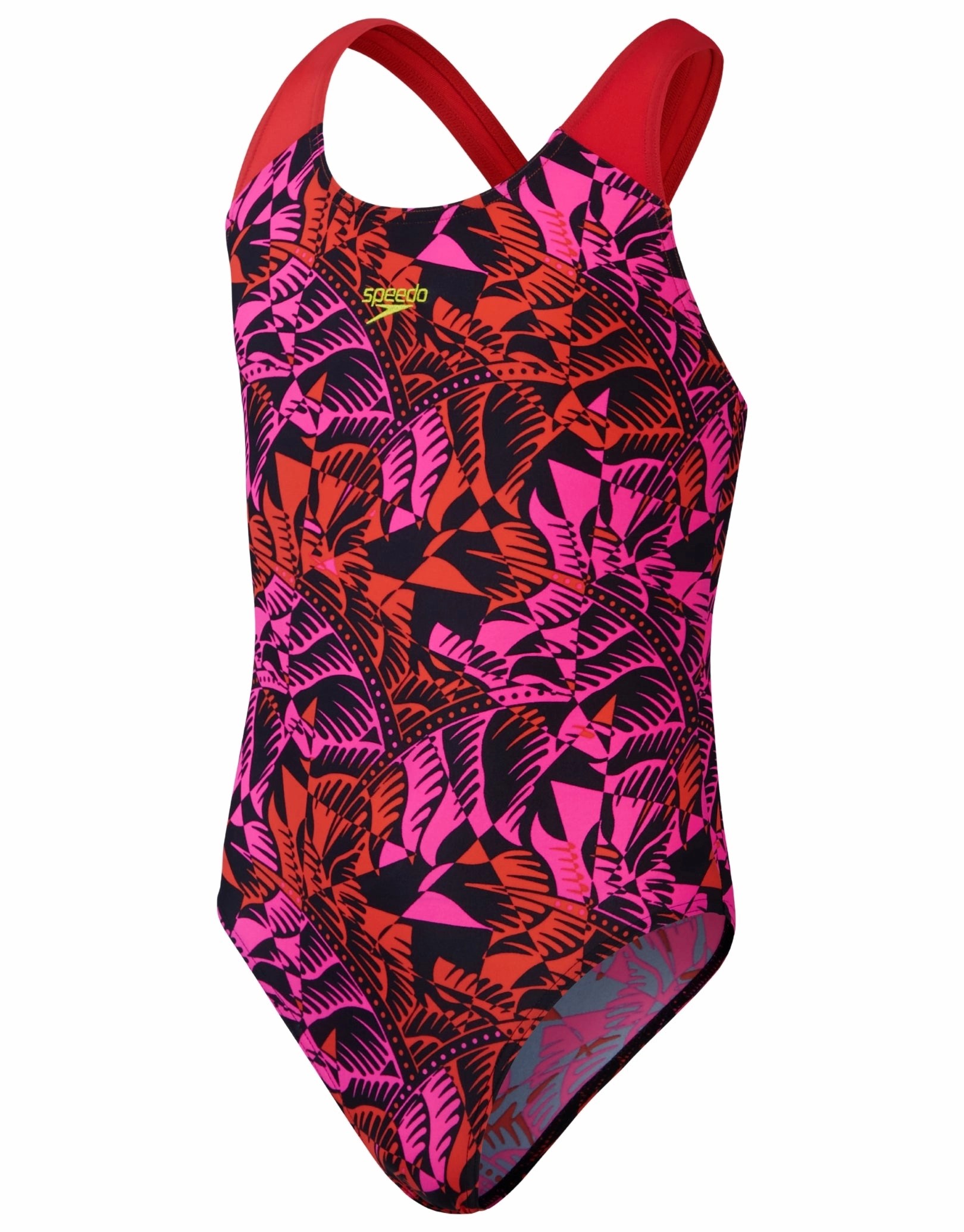 Girls Placement Allover Splashback Swimsuit- Black/Pink girls swimwear one piece, girls rash guard swim set